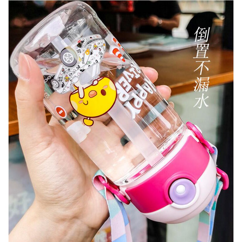 ขวดน้ำเด็ก ลายสัตว์น่ารัก แบบหลอดเด้ง มีสายสะพาย - รูปที่ 3