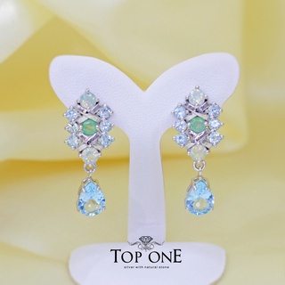 Top1Jewelry ต่างหูเงินแท้925 พลอย Blue Topaz, Opal แท้