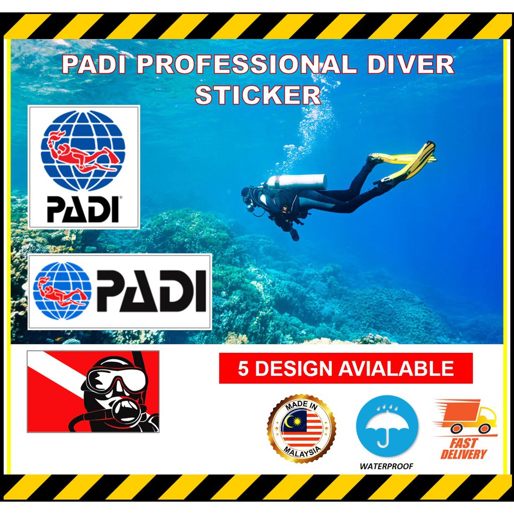 สติ๊กเกอร์ PADI PROFESSIONAL DIVER. สติ๊กเกอร์กันน้ํา GLOSSY OUTDOOR