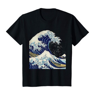 kanagawa hokusai เสื้อยืดลําลองสําหรับผู้ชายแขนสั้นพิมพ์ลายสไตล์ญี่ปุ่นวินเทจ