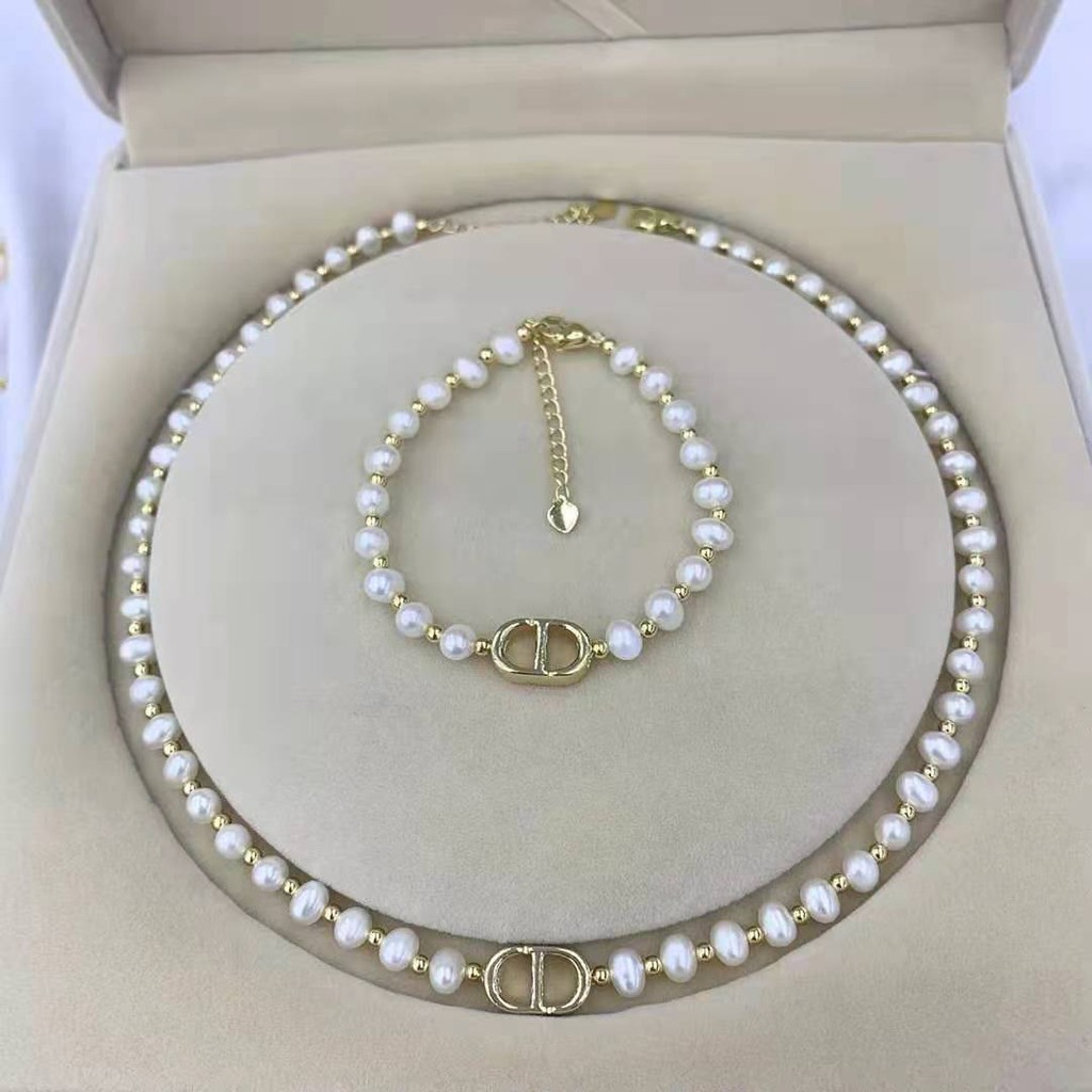 14K Gold-Filled Classic CD Pearl Set 5-6 มม.ใกล้รอบ Strong Light และสร้อยคอมุกสีขาวข้อบกพร่องเล็กน้อ