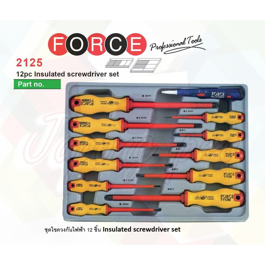 ไขควง ไขควงกันไฟ 12 ชิ้น FORCE No.2125