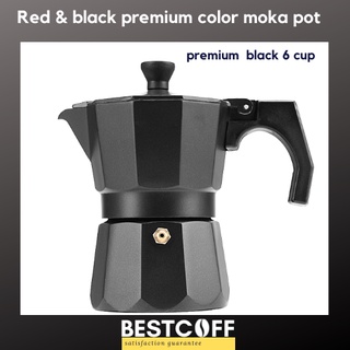 BESTCOFF Red &amp; black espresso moka pot หม้อต้มกาแฟสด หม้อต้มเอสเปรสโซ สีแดงและดำ