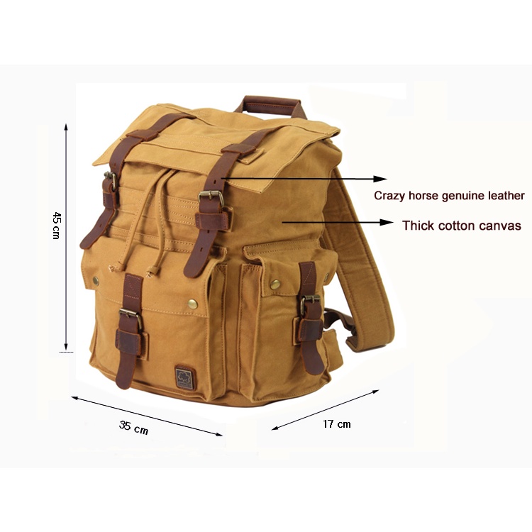 ❖❣Vintage Leather Military Canvas travel Backpacks Men &amp;Women School Backpacks men Travel bag big Canvas Backpack Large