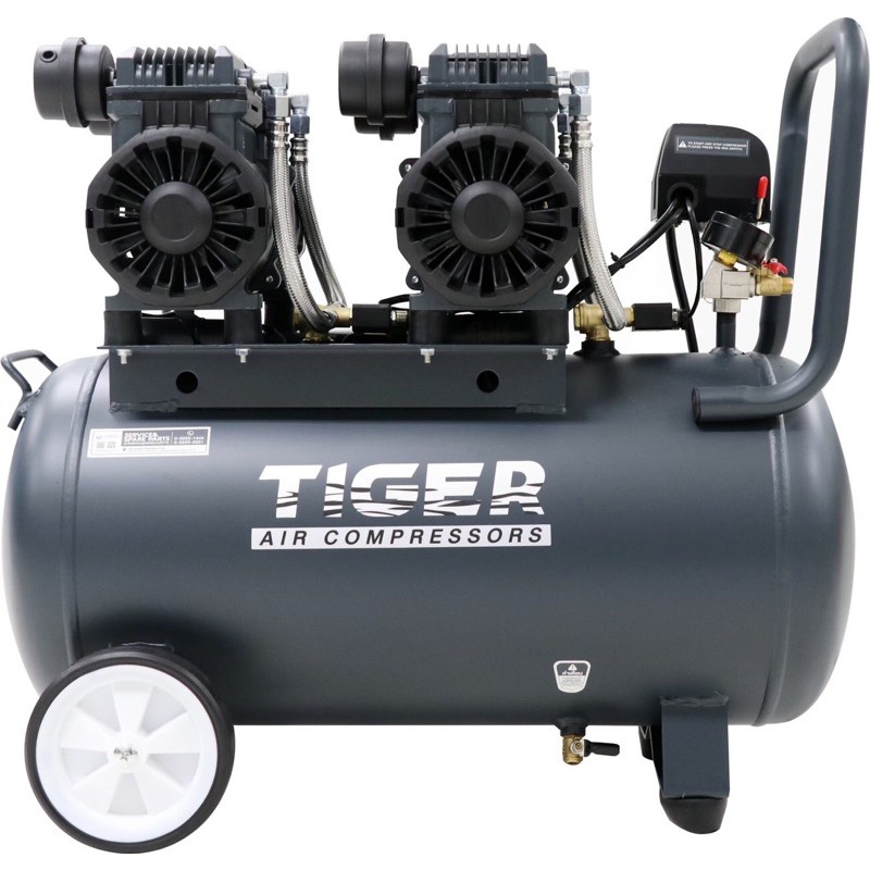 ปั๊มลม ออยฟรี Oil free (ไร้น้ำมัน) ยี่ห้อ TIGER รุ่น JAGUAR-50 ขนาด 50 ลิตร 1390 W ให้เลือก 1 หัว หรือ 2 หัว (50-1)