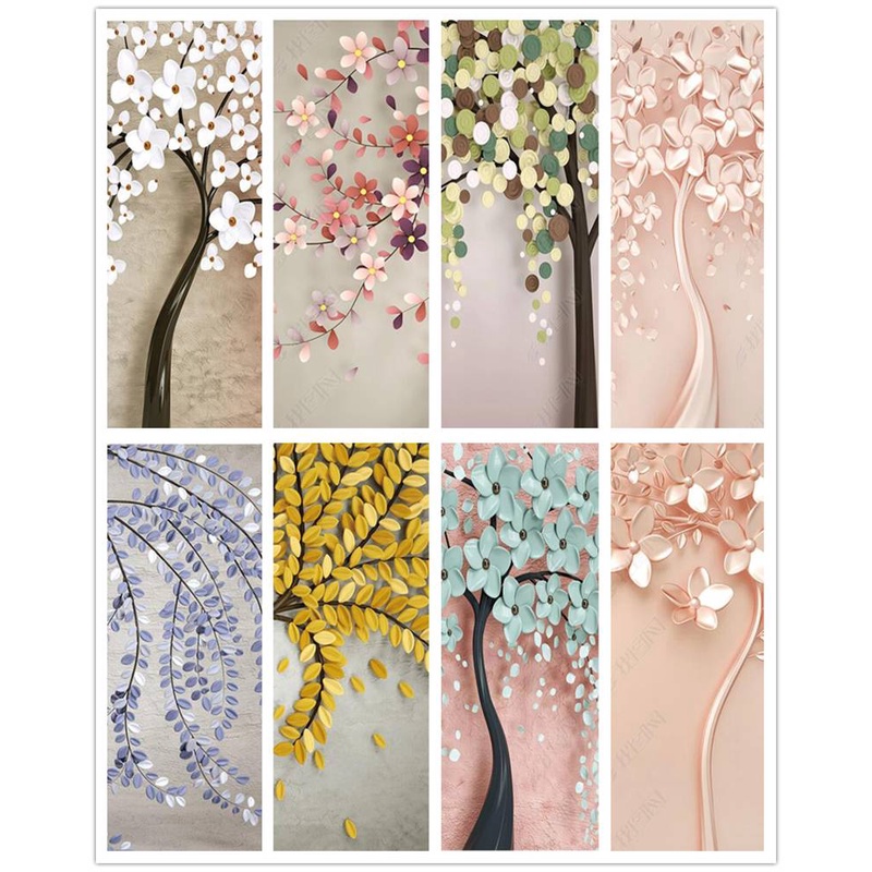 สติกเกอร์โปสเตอร์ Pvc กันน้ํา ลายดอกไม้ ต้นไม้ 3d มีกาวในตัว สไตล์โมเดิร์น สําหรับติดตกแต่งประตูห้องน้ํา ห้องนอน บ้าน