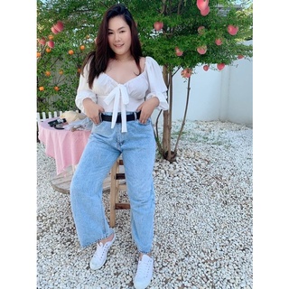 🦋เสื้อคอเหลี่ยมเย็บย่นหน้าอก ด้านหลังดึงสม็อคทั้งตัว ดีเทลโบว์ช่วงอก