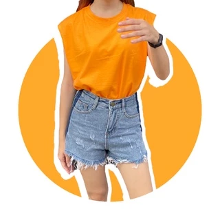 เสื้อยืดแขนกุด สีพื้น ใส่สบาย ผ้าcotton 100% เสื้อยืดคอกลม เสื้อยืดสีส้ม🍊