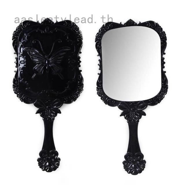 Black White Makeup Mirror Plastic Vintage Hand Held Portable Cosmetic Mirror Retro Pattern Beauty Mirror