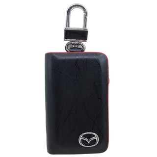 HISO-CAR VIP เคสกุญแจรีโมท ซองรีโมท หนังแท้ สีดำแดง MAZDA #131