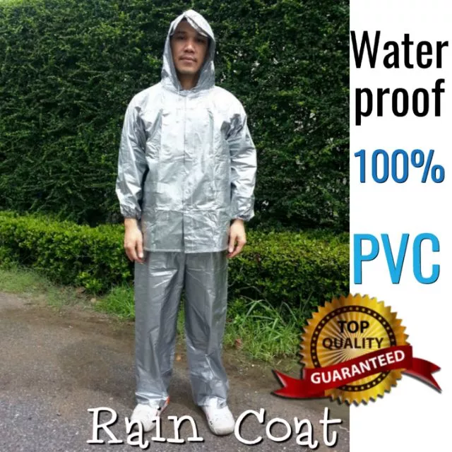 ชุดกันฝน Classic PVC เสื้อและกางเกง สีบรอนซ์เงิน