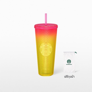 พร้อมส่งที่ไทย! Starbucks Bling Pink and Yellow Cold Cup 24 oz. ทัมเบลอร์สตาร์บัคส์พลาสติก ขนาด 24 ออนซ์ ของแท้ 100%