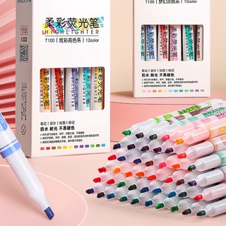 ปากกามาร์กเกอร์ ไฮไลท์สีน้ํา หัวนิ่ม 12 ชิ้น ต่อชุด