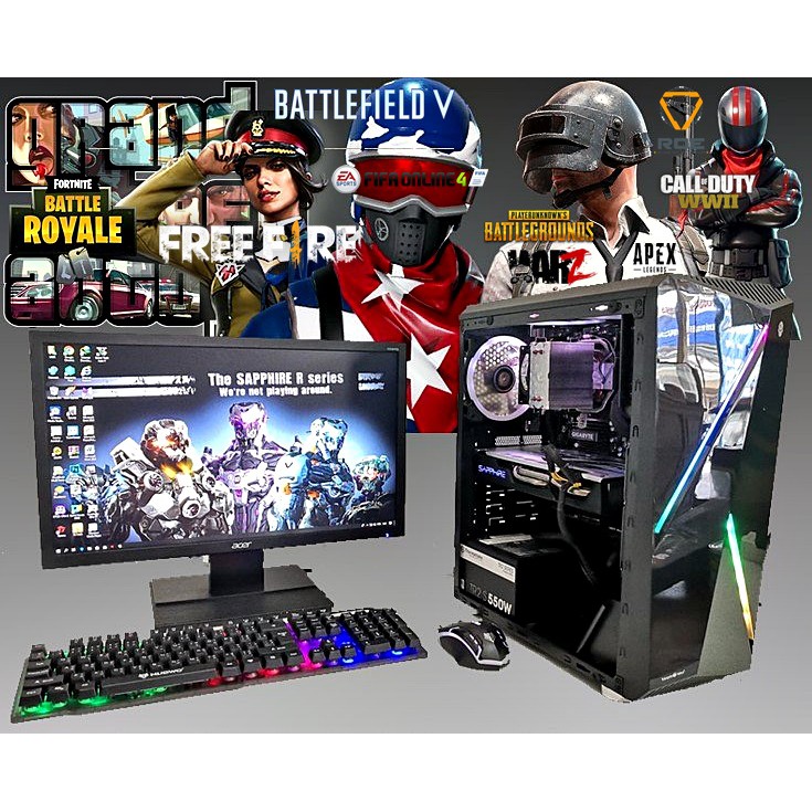 คอมชุด FX-8320(8C/8T)+Nitro RX570 4GB+SSD 240GB+RAM 8G+MB 970A-D3P+HDD 500GB+เคสใหม่ไฟRGB+จอLED 22"A