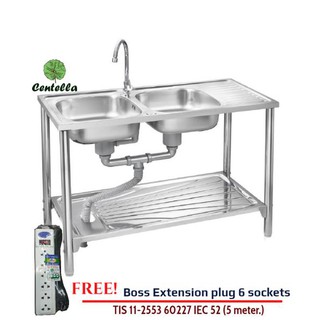 MEX Sink อ่างล้างจานพร้อมขาตั้ง 2 หลุม 1 ที่พัก PS102MN Free Boss Extension plug 6 sockets TIS 11-2553