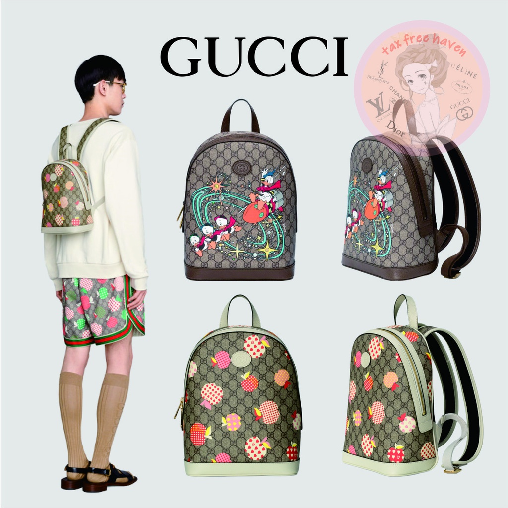 Shopee ถูกที่สุด 🔥ของแท้ 100% 🎁 Brand New Gucci Disney x Gucci Donald Duck Print Small Backpack