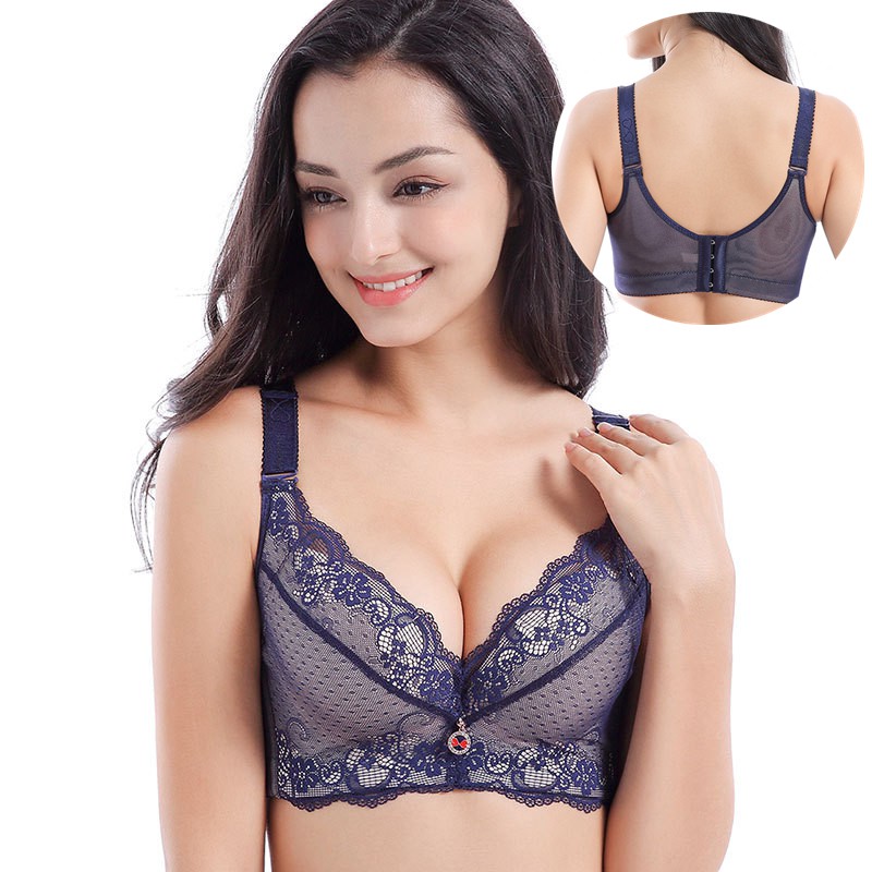 ใหม่34-48A/B Plus ขนาด Bra ผู้หญิงไขมันหน้าอกเล็กหนาถ้วยสาย Bras แฟชั่นลึก V เซ็กซี่ลูกไม้ Bralette ผู้หญิงหน้าอกแบนถ้วยเล็กรวบรวม Push Up Bra ปรับ