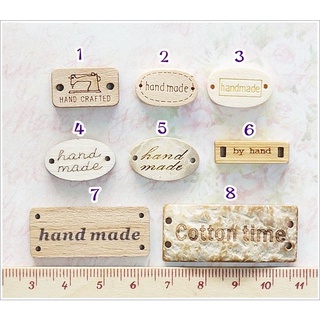 ป้ายไม้ Handmade / Hand Crafted / by hand / Cotton Time ตกแต่งกระเป๋า / ชิ้นงาน Set 50 **พร้อมส่ง