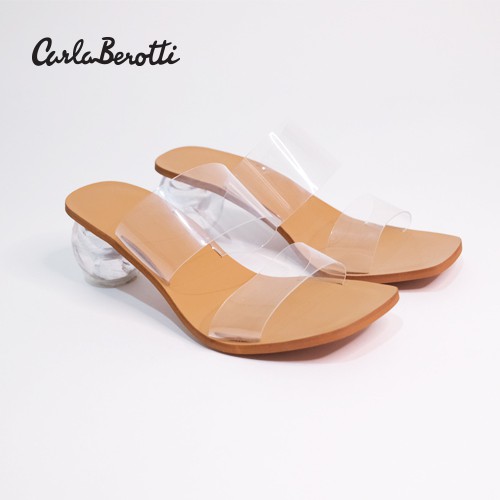 CARLA_BEROTTI รองเท้าผู้หญิง ส้นแก้วกลม คาดหน้าใส (งานพรีเมี่ยม) สูง 2 นิ้ว รุ่น AJ02 สีใส