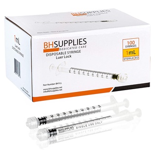 ไซริงค์แบบหัวล็อค BH Supplies Luer Lock 1 ml และ 3 ml จากอเมริกา 1 กล่อง (100 ชิ้น)