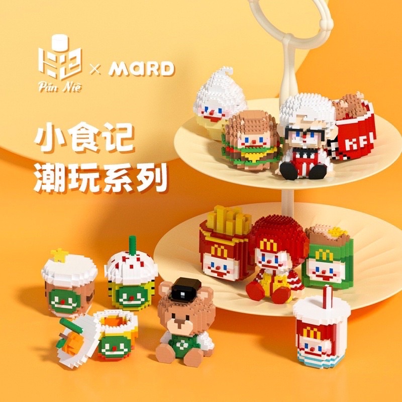 ตัวต่อนาโนไซส์ L - Pan Nie x Mard 6030-6032, 6040-6041 Happy Fat Nerd - Fast Food Set - McDonald, KF