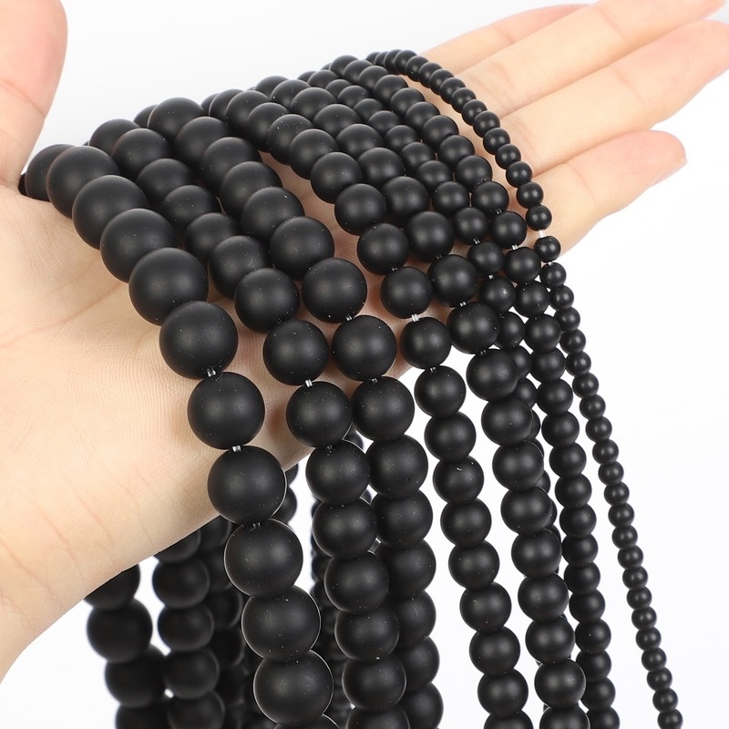 ลูกปัด ทรงกลม เนื้อแมตต์ สีดํา ขนาด 4/6 มม. 8 มม. 10 มม. สําหรับทําเครื่องประดับ DIY