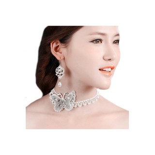 TANITTgems Vintage Crystals Butterfly French Lace Bridal NecklaceSet