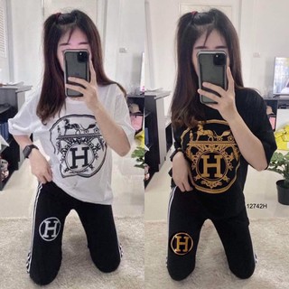 G12742 Set 2 ชิ้น เสื้อยืดแขนสั้น HM + กางเกงแถบข้าง