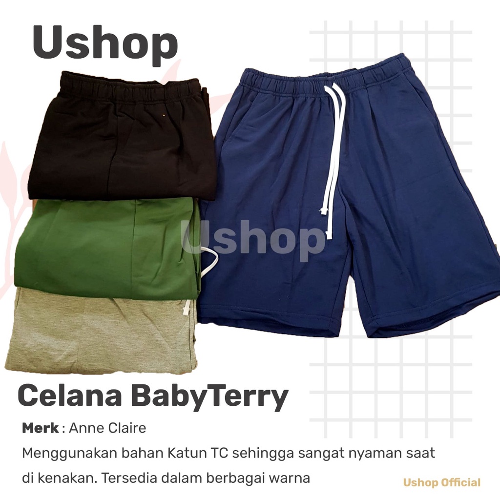 กางเกงขาสั้นผู้ชาย/ผู้หญิง - BABY TERRY SIZE XL วัสดุเสื้อยืดธรรมดา COOL STRETCH unisex USHOP [1 KG 