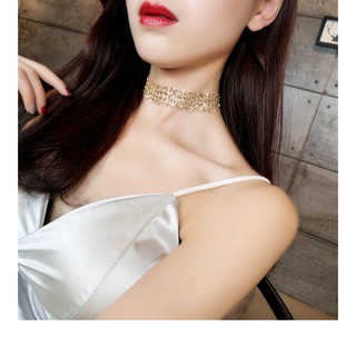 สร้อยคอโชคเกอร์คอ Choker สีทอง สวยเท่ที่ฮิตสุดๆ - กว้าง 2 ซม. ยาว 30 ซม.