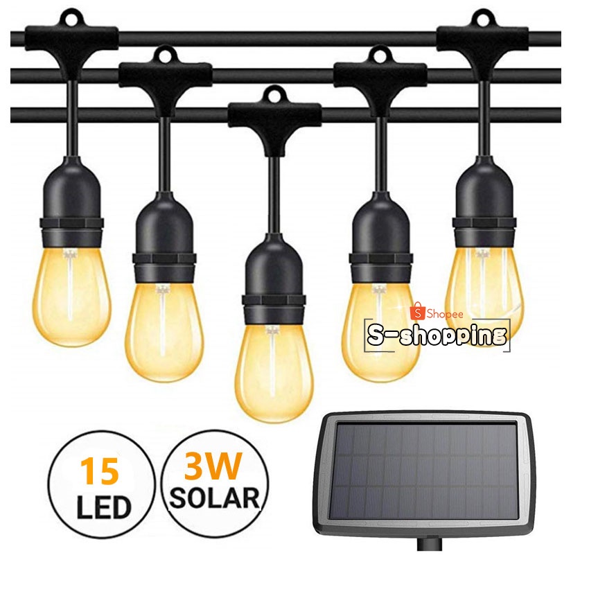 SALE---S14 Warm white Solar light 15 LED 14.6m โคมไฟพลังงานแสงอาทิตย์สำหรับตกแต่ง