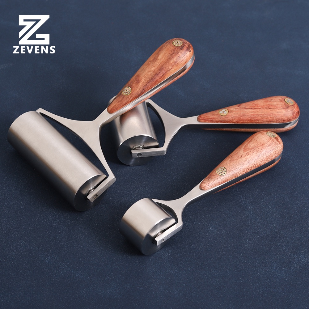 ลูกกลิ้งหนังลูกกลิ้งระดับไฮเอนด์วัสดุสแตนเลสทําด้วยมือ DIY เครื่องมือหนัง Rosewood Handle