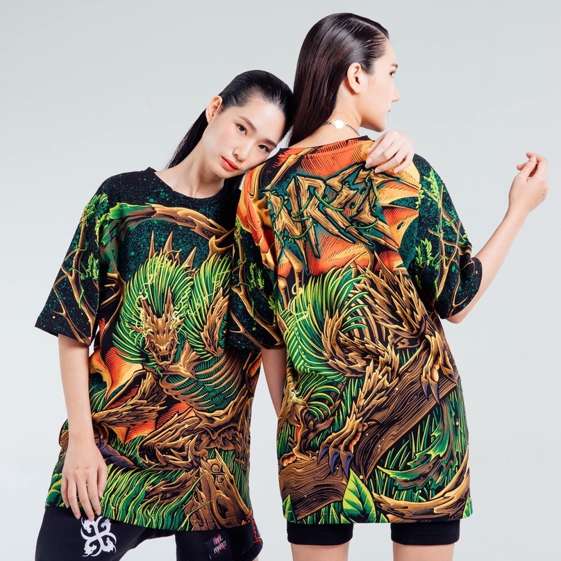 เสื้อยืดOVP Nrez Forest Dragon ลายมังกรใบไม้