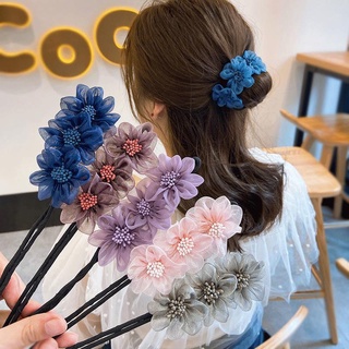 Women Flower Hairpins Tray Hair Ball Head / Elegant Anti-slip Hair Lazy Man Ball Head Hair Curler Artifact / Korean Simple Hair Binding Fashion Hair Accessories /  Wedding Bridal Braided Hair Headdress