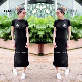 MAXI BLACK DRESS พิมพ์ลาย adidas