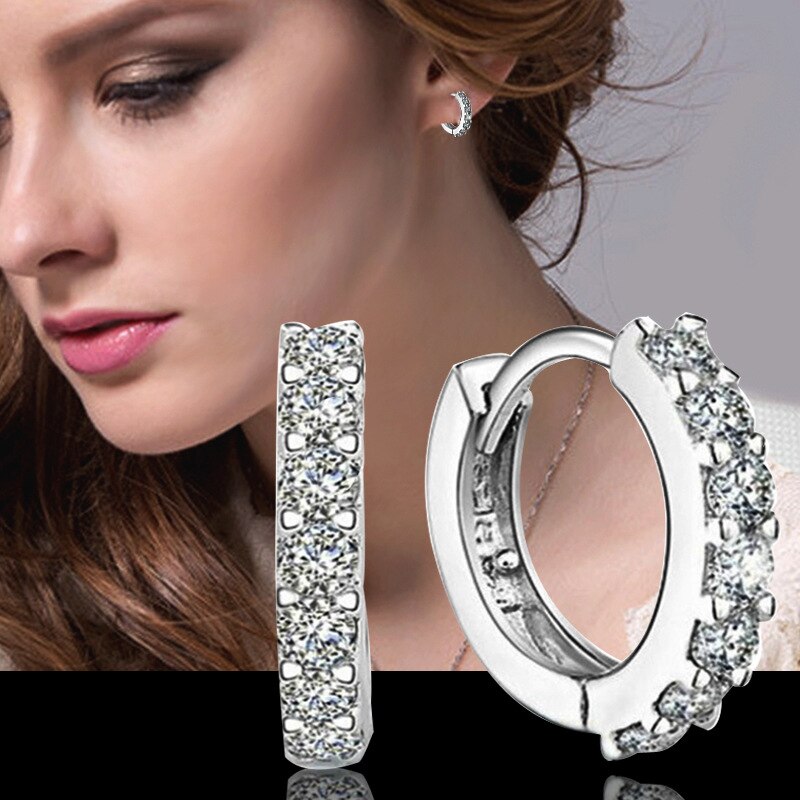 แฟชั่น Pendientes Plata 925 เงินสเตอร์ลิงผู้หญิงคู่ CZ ต่างหูคริสตัล Brincos Aros Bijoux Oorknopjes เครื่องประดับ