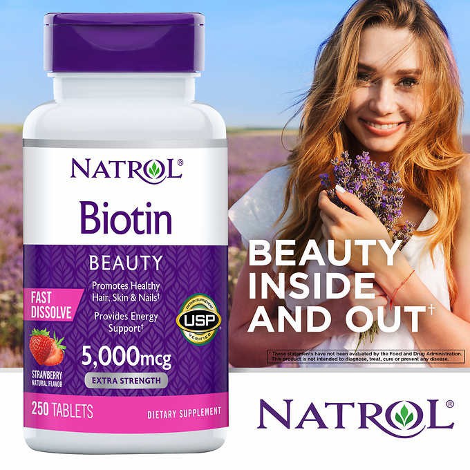 NATROL Biotin Beauty 5000 mcg Extra Strength (250 tablets) ของแท้จาก usa วิตามิน บำรุง ผิว ผม เล็บ จากUSA