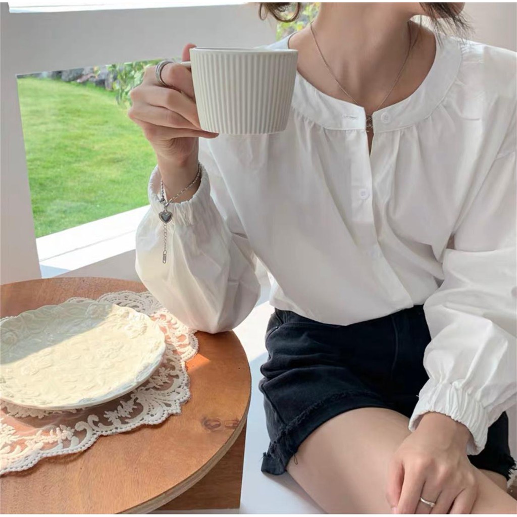 เสื้อเชิ้ตผู้หญิง ล่าสุด เสื้อเบลาส์เกาหลีอินเทรนด์ Yivone Fit S - XL