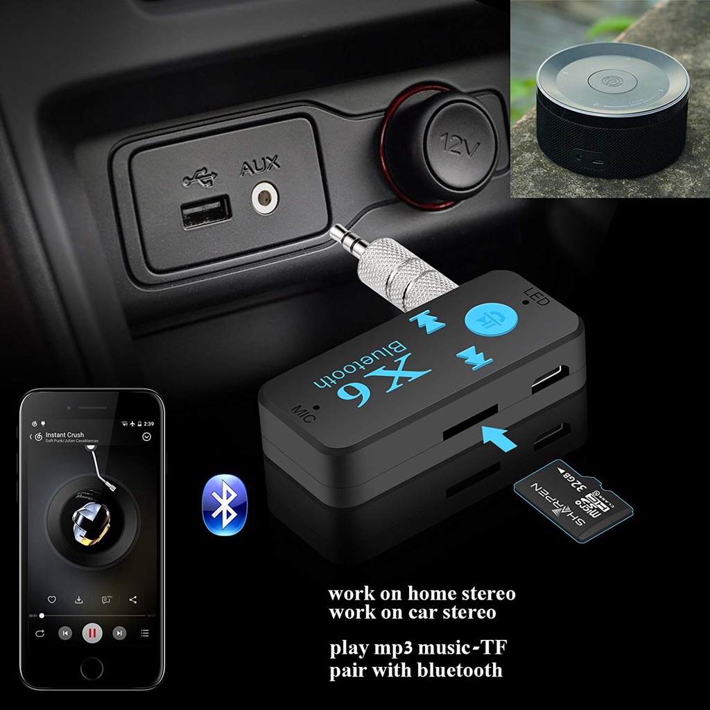 1PC ใหม่ X6 ไร้สาย Bluetooth4.1 เสียงเครื่องรับสัญญาณเพลงสเตอริโอรถชุดอะแดปเตอร์ 3.5 มม.AUX แฮนด์ฟรี