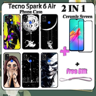 2 IN 1 Tecno Spark 6 Air เคสโทรศัพท์ พร้อมกระจกนิรภัย เซรามิค ป้องกันหน้าจอ โค้ง ฟิล์มนิรภัย ด้านนอก อวกาศ