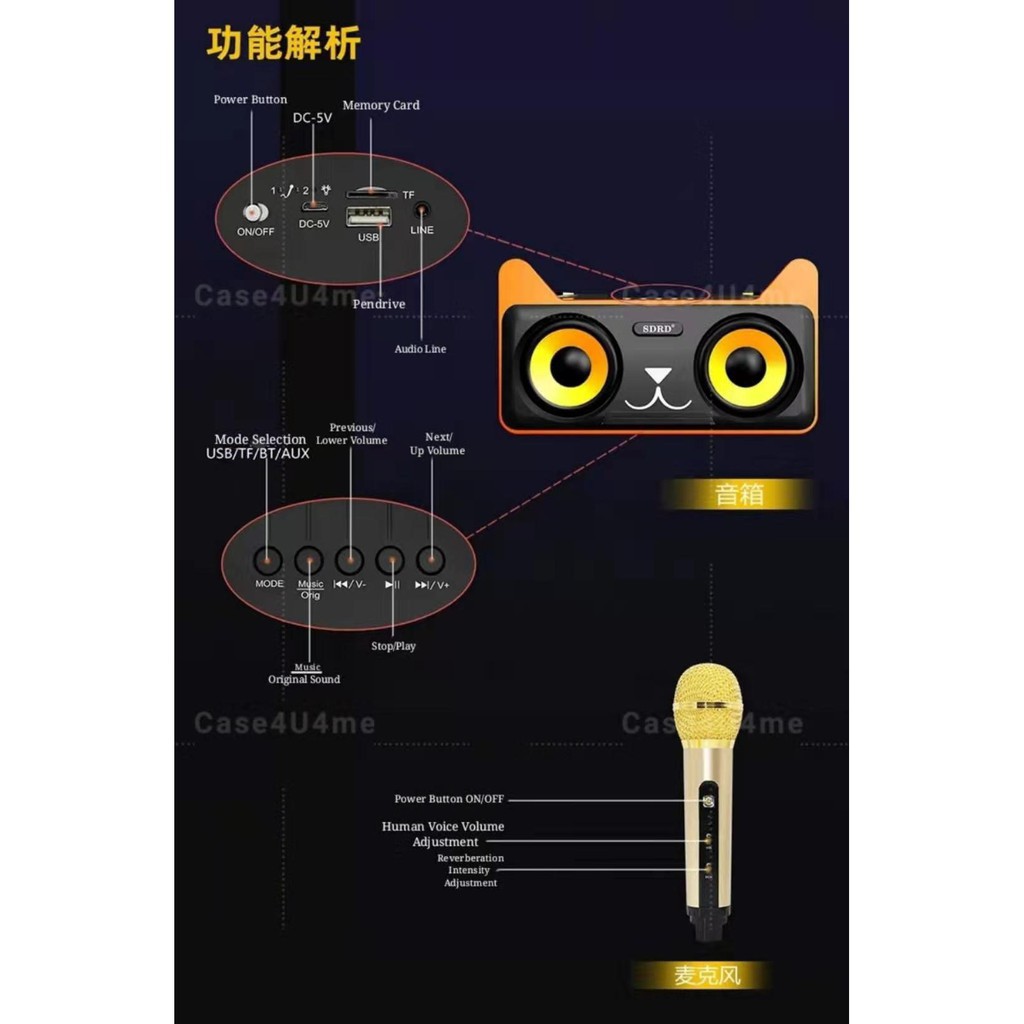 Dual Microphone Wireless Bluetooth Karaoke Portable 3D Stereo Speaker ...