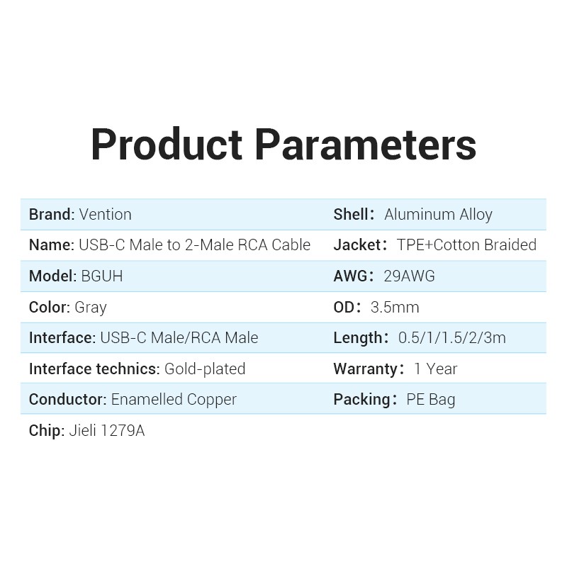 [โค้ดคุ้ม][สต็อก]Vention Type C To 2 RCA Hi - Fi USB-C To สายสัญญาณเสียงสําหรับ iPone16 ลําโพง เครื่องขยายเสียงr BGU