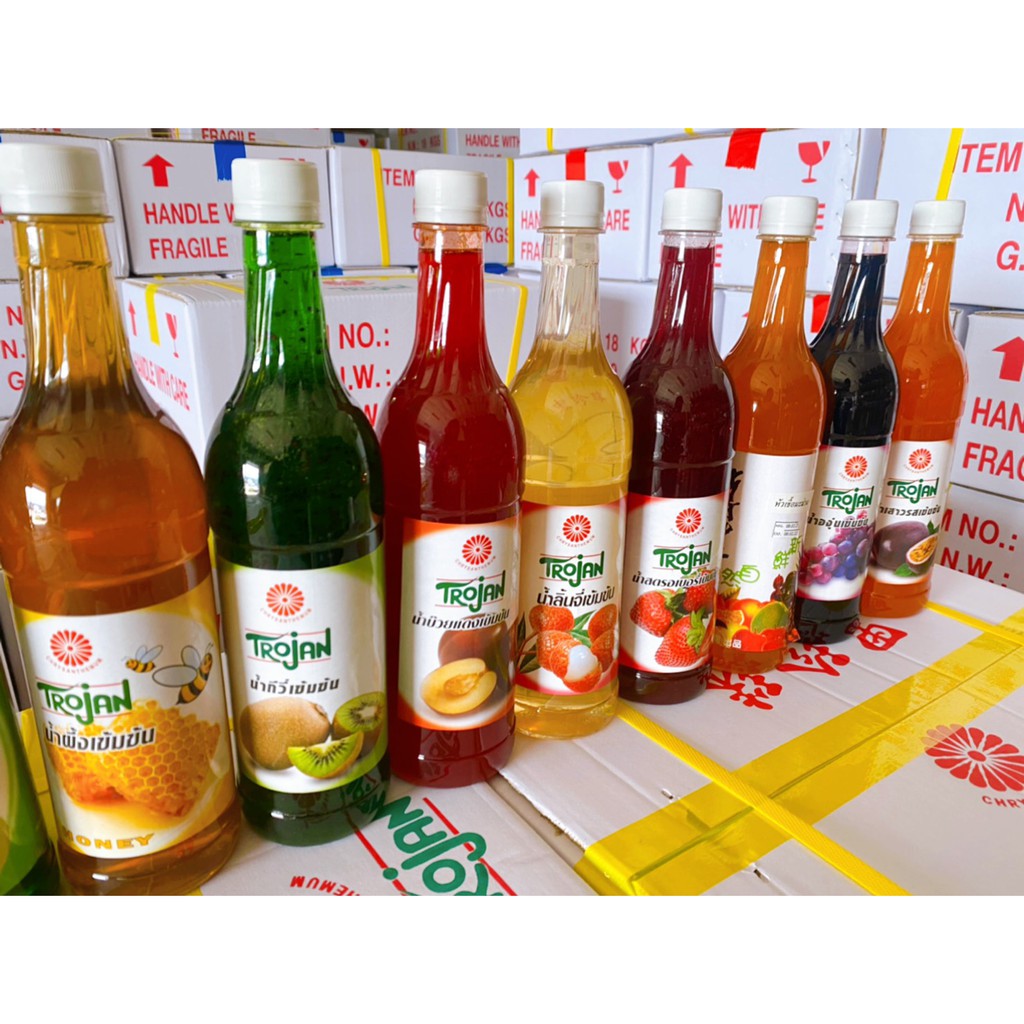 หัวเชื้อน้ำผลไม้เข้มข้น 1 กก. / 1 ขวด ตราโตรจัน (Trojan) Syrups Trojan 1 kg