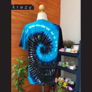 เสื้อมัดย้อม Krezy ลายก้นหอย ฟ้าดำ เสื้อมัดย้อมสีสดใส สีไม่ตก ใส่แล้วเด่น เสื้อยืด เสื้อ cotton 100%