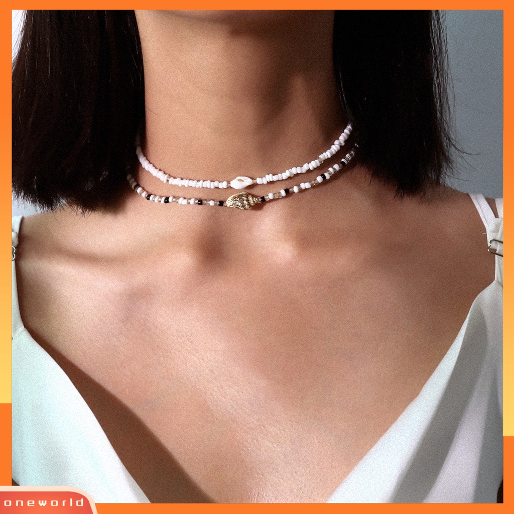 |Oneor| 2 ชิ้น สร้อยคอผู้หญิง ลูกปัดหอยสังข์ จี้สองชั้น ปรับได้ สร้อยคอโช้กเกอร์ สําหรับสวมใส่ทุกวัน