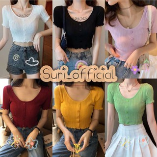 Suri_official 🌻พร้อมส่ง🌻 เสื้อไหมพรมครอปแขนสั้น ทอลายร่อง #1001