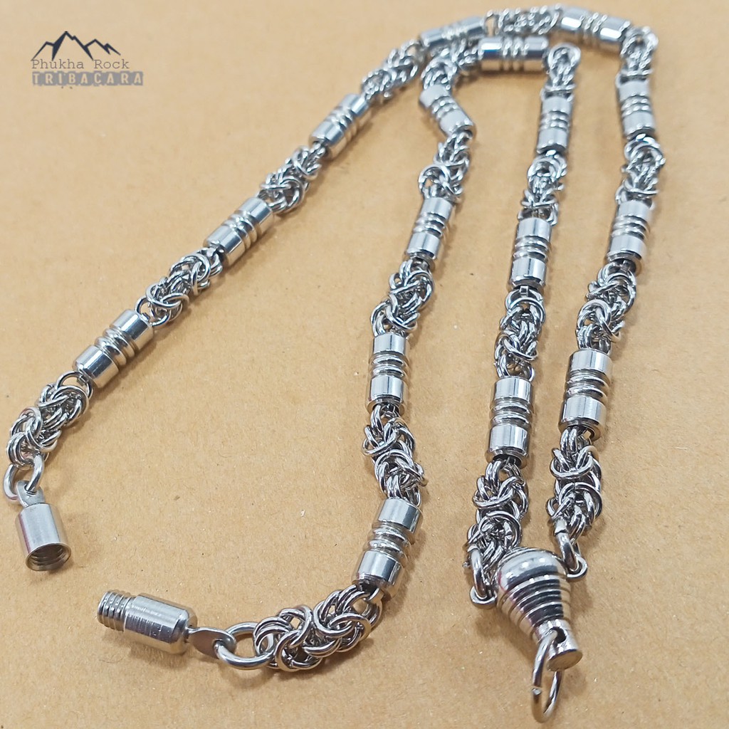 J81 ลายห่วงถัก แต่ง ข้อเลส หัวขุน 5.5 มม ยาว 22 นิ้ว สร้อยคอ ห้อยพระ สร้อยสแตนเลสแท้ สร้อยพระ stainless necklace