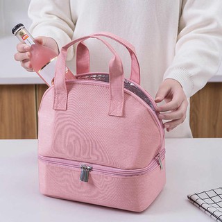 New Design Double layer Bento Portable Tote Lunch  Box Bag Pouch Food Picnic