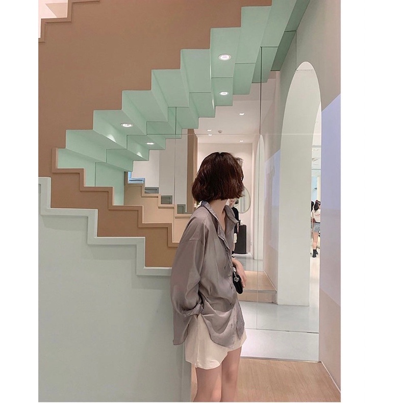 ❤️‍🔥SMD2858❤️‍🔥  เสื้อคลุมทรงเชิ้ตเเขนยาวสไตล์แฟชั่นเกาหลี มีกระดุม สีเทา/ สีขาว / สีเขียว ฟรีไซส์พร้อมส่ง - รูปที่ 5