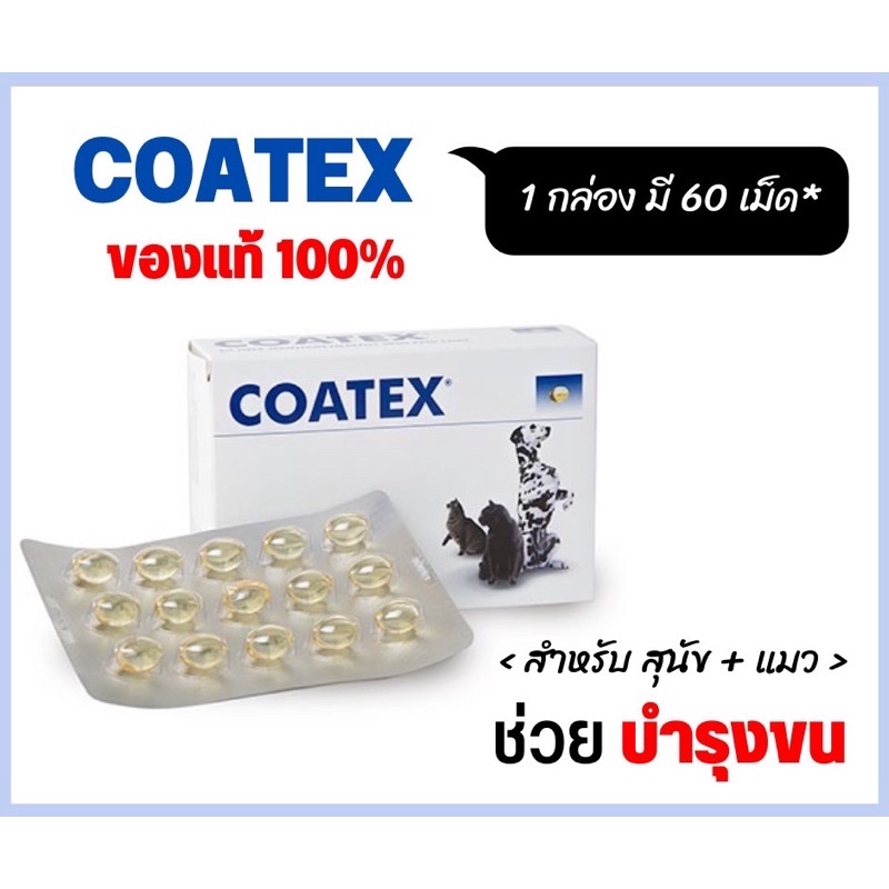 ราคาถูกที่สุด  วิตามิน coatex (60 เม็ด) บำรุงขน ผิวหนังสุนัขและแมว หมดอายุ 02/2024